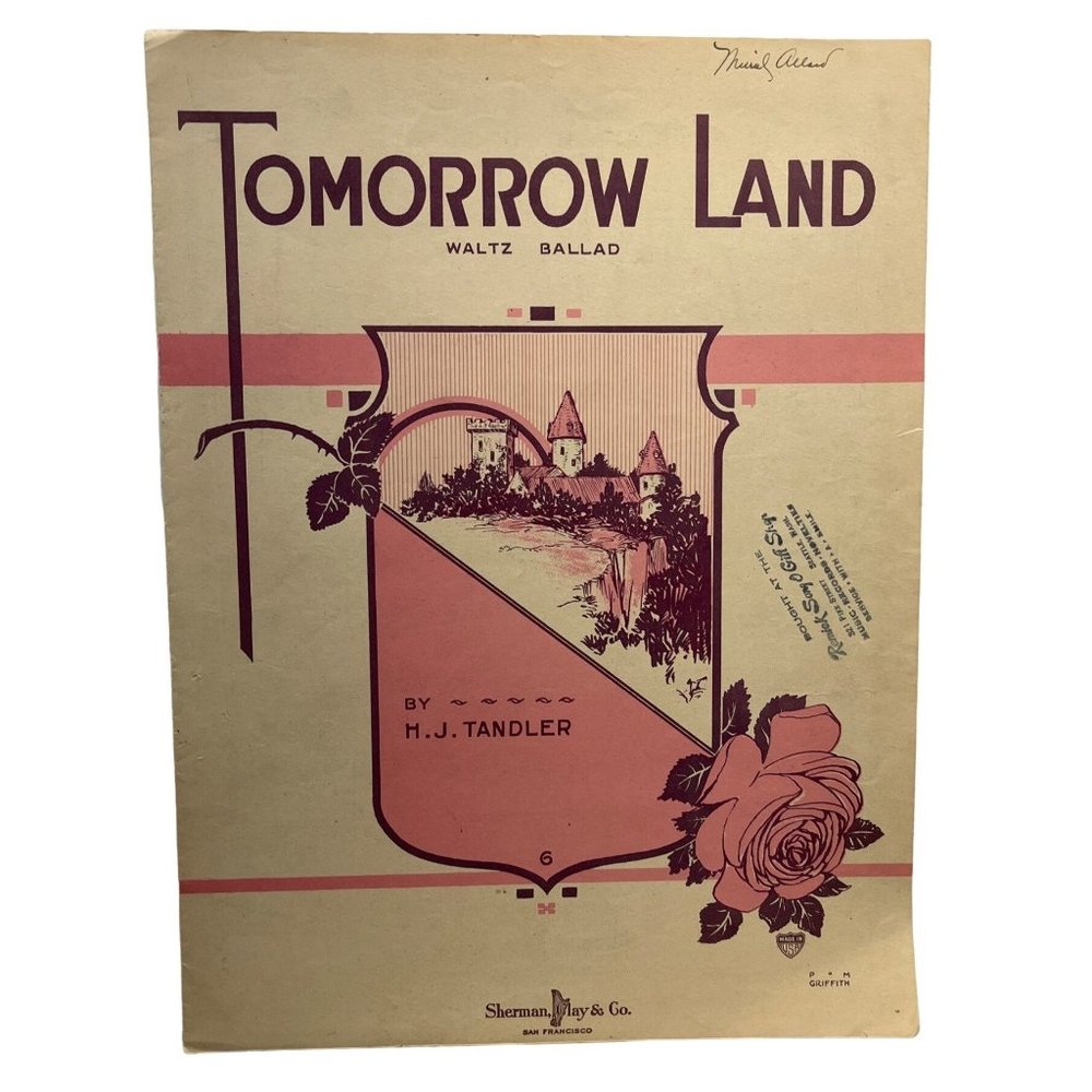 Tomorrow Land Waltz Vintage Piano Sheet Music 1921 H J Tandler Ballad